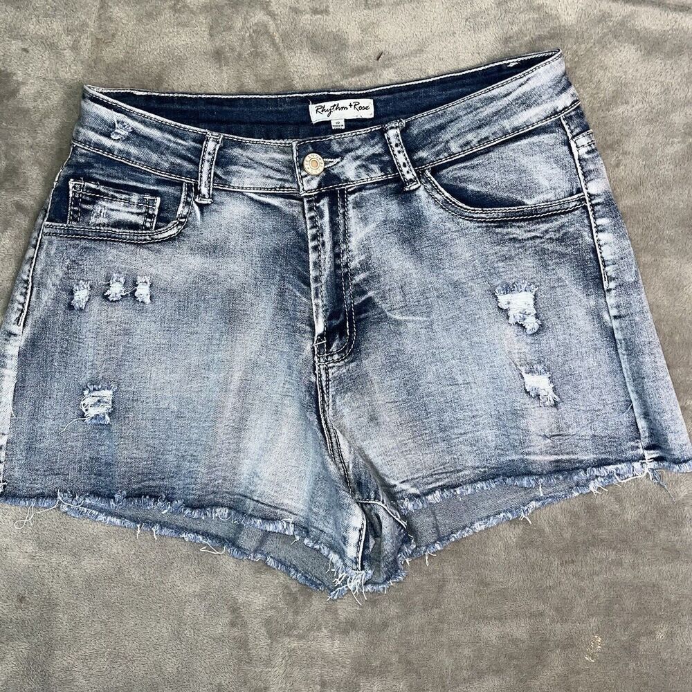 rhythm & rose womens shorts size 10‎ denim blue distressed Cutoffs Short